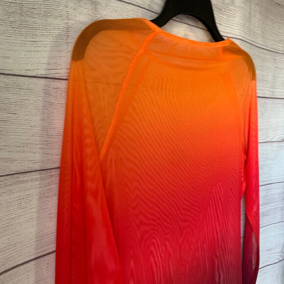 Kate Kasin Orange and Purple Ombre Sheer Mesh Long Sleeve Shirt Rave Swim Cover - Picture 15 of 16